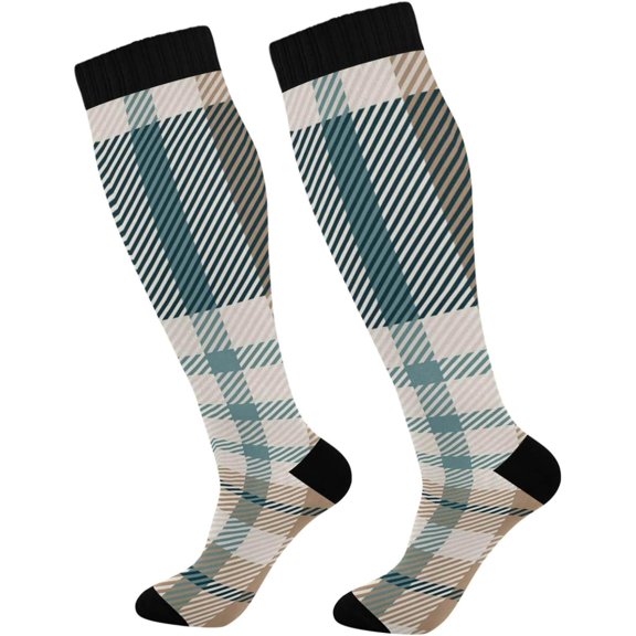 GZHJMY Buffalo Plaid Compression Socks, Women Men Long Stocking (20-30mmHg), Travel Knee High Stockings for Athletic Sports,Running,Cycling,Nursing