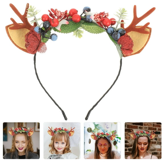 GAXIRE Cute Reindeer Antlers Headband Multi Cloth 1 Set for Women Holiday Party Christmas Celebration Accessory
