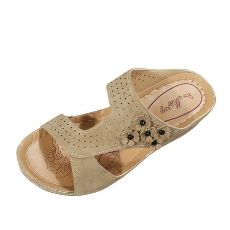 

Womens Sandals Women S Summer Flowers Non Slip Slip On Wedges Beach Open Toe Breathable Sandals Shoes Women S Sandals Artificial Leather Beige 41