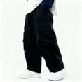 thumbnail image 2 of HAOTAGS Cargo Pants Boys, Multi-pocketes Elastic Waisted Solid Color Casual Everyday Pants Black 12 Years, 2 of 7