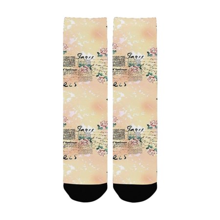 

Modern Decor French Paris Themed Lettering with Floral Leaves Details Art es Blue Black and Light Pi Women s Custom Socks (Made In USA)