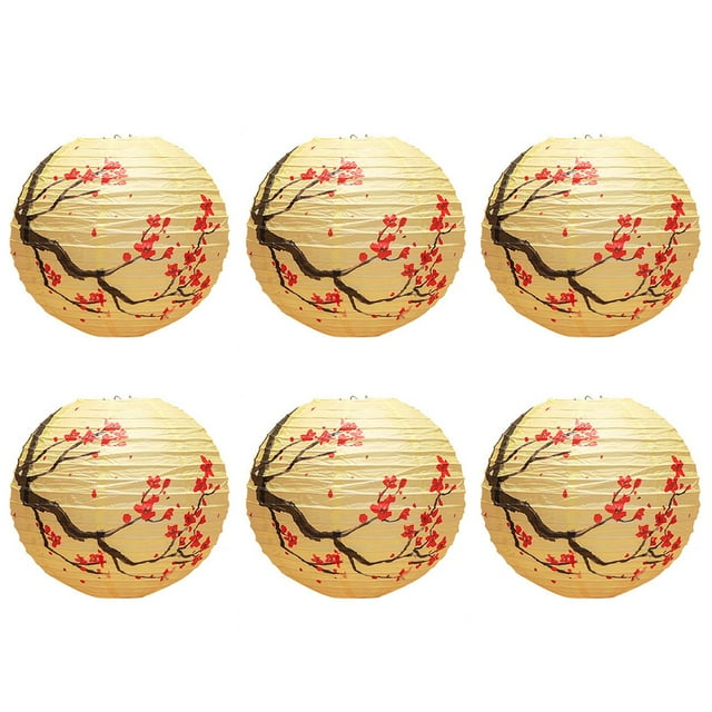 6 Linternas de Papel Chinas, 12 Pulgadas, Estilo Oriental , Decorativas, para Fiestas, Redondas (Ciruela Sin LáMpara)