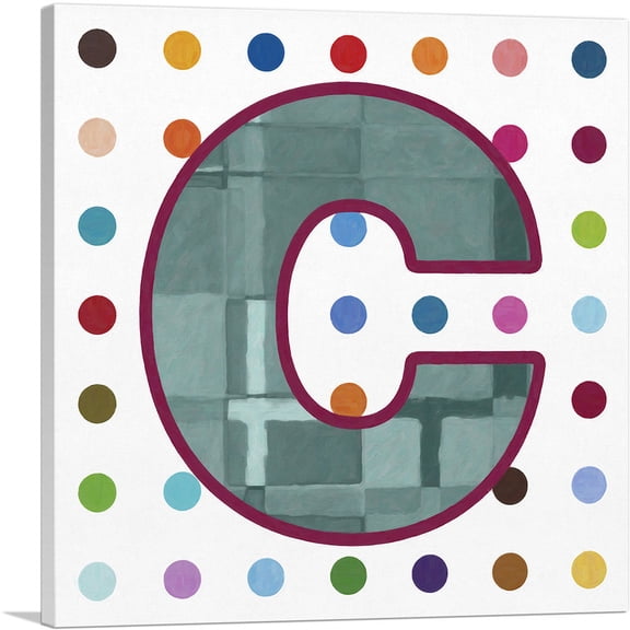 ARTCANVAS Fun Polka Dots Letter C Canvas Art Print - Size: 18" x 18" (0.75" Deep)
