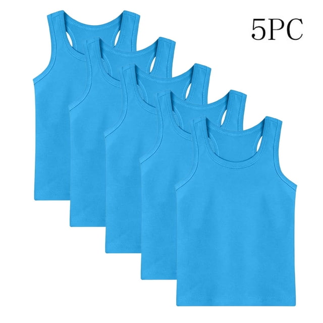 LLYWEY Camisetas sin Mangas de Algodón para Niñas con Espalda Deportiva, Paquete de 5, Azul, 1 Año