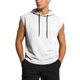 thumbnail image 2 of Men's Hooded Tank Top Sleeveless Drawstring Hooded Tank Tops Gym Bodybuilding Cut Off Workout Muscle Tee Shirt Tee Shirt,White S, 2 of 6