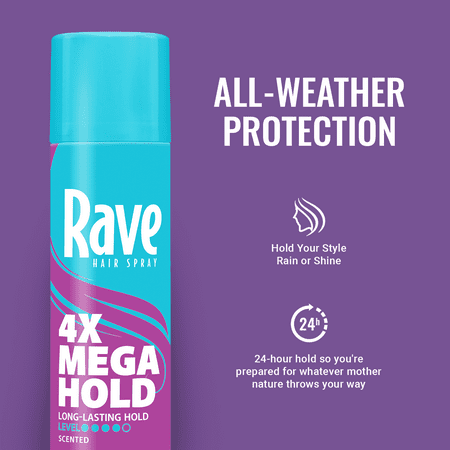 Rave 4X Mega Hold Scented Hair Spray, All-Weather Protection with Vitamin-Rich Formula, 11 oz