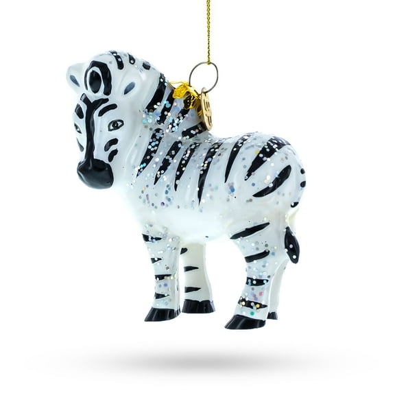 Glittered Zebra Glass Christmas Ornament