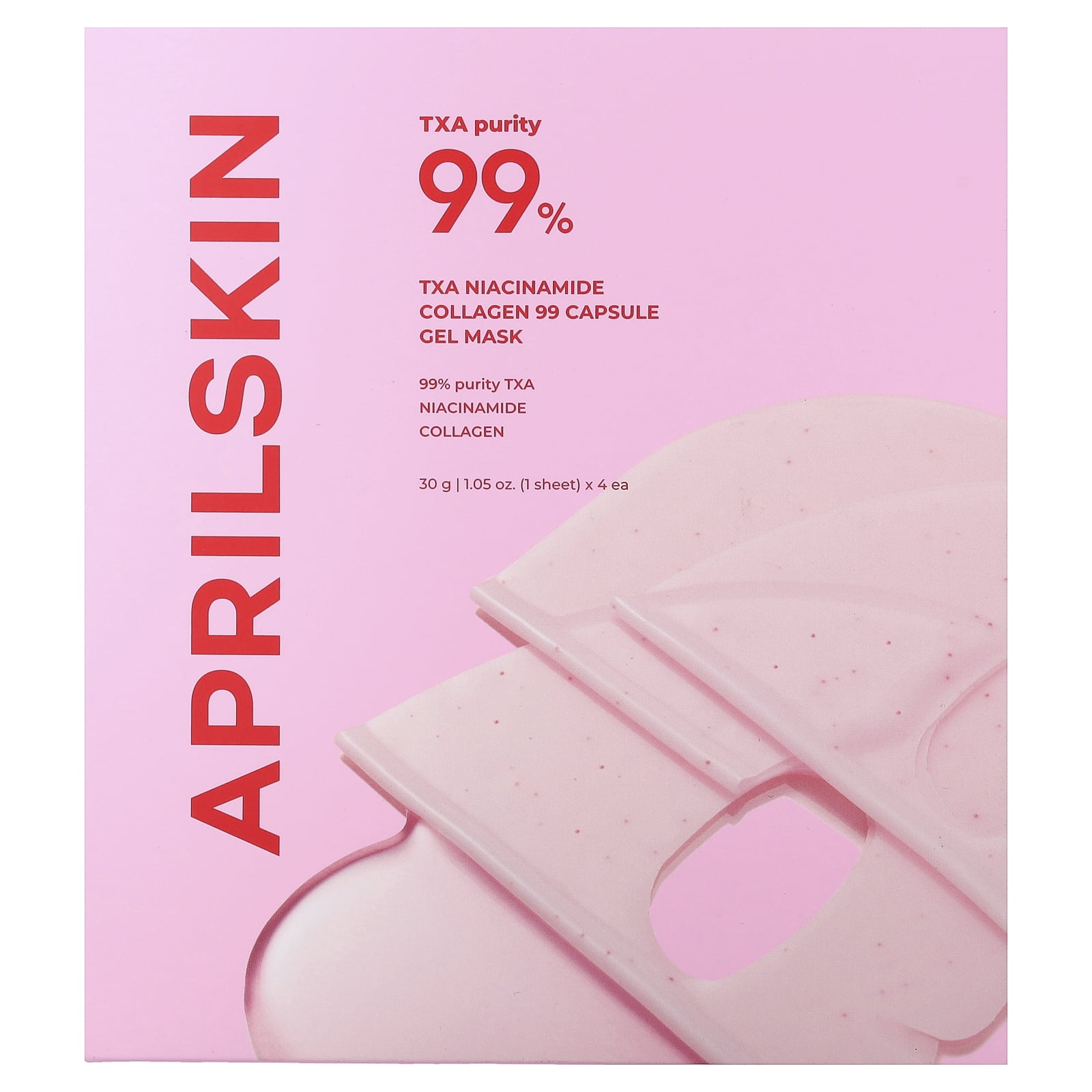 April Skin TXA Niacinamide Collagen 99 Capsule Gel Beauty Mask, 4 Sheets, 1.05 oz (30 g) Each