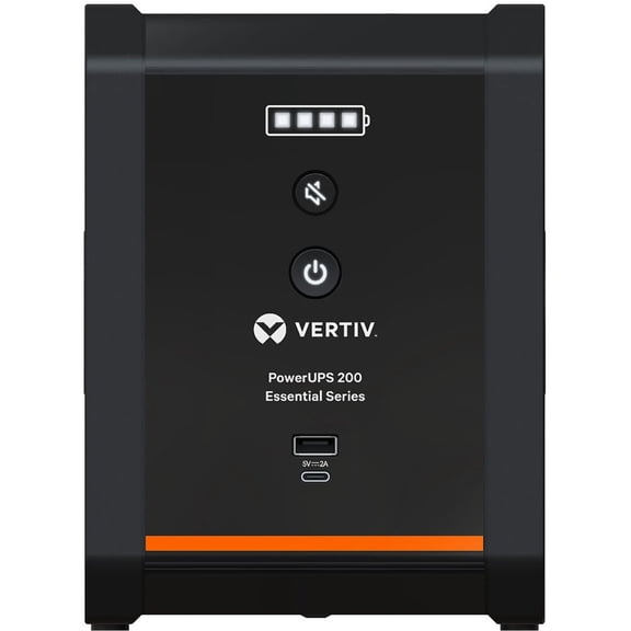 Vertiv PowerUPS 200 Essential PSA6E-600LVT, 600VA/360W, AVR, User-Replaceable Batteries, Battery Backup, 4 NEMA Outlets, Three-Year Warranty