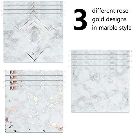 12 Pack Rose Gold Hanging File Folders Letter Size Decorative File Folder Cute Pretty Hanging Folder Organizer for Filing Cabinet Office Home with 1/5-Cut Adjustable Tabs, 3 Marble Design