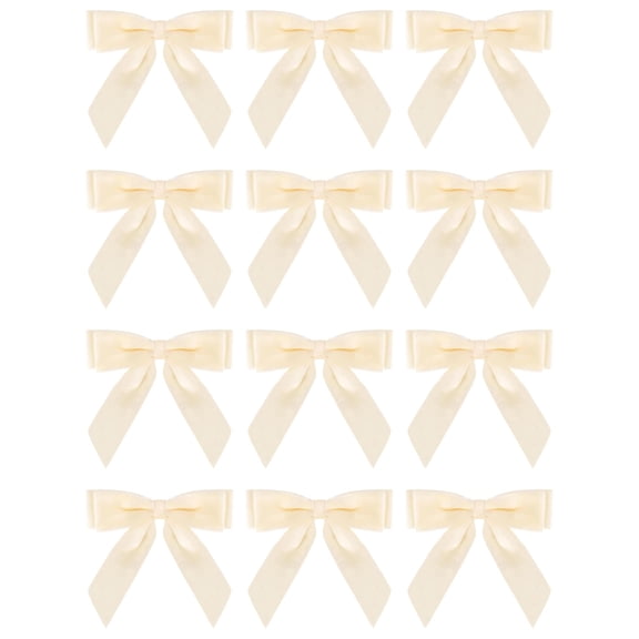 12 Pcs Beige Velvet Bows with Twist Ties, 1.38" Pre-Tied Christmas Ribbon Bows for Gift Wrapping, Wedding, Treat Bags, Baskets and Party Decor