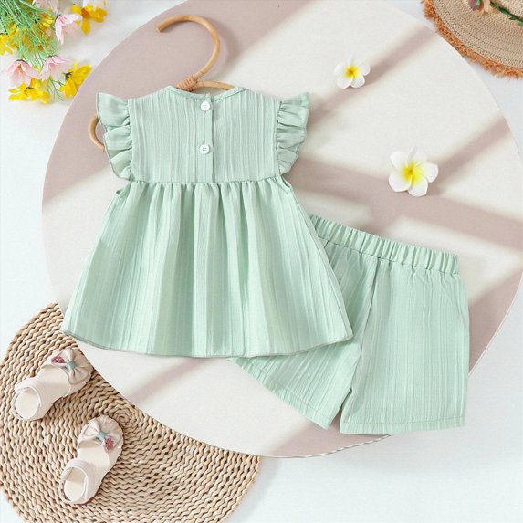 NIEWTR Toddler Girl Summer Short Sets Sleeveless Graphic Print Tank Top + Cotton Shorts 2Pcs(Green,18-24 Months)