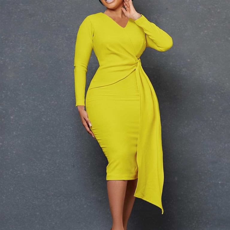 cfhntfmh Bodycon Dresses for Women Elegant V Neck Long Sleeve