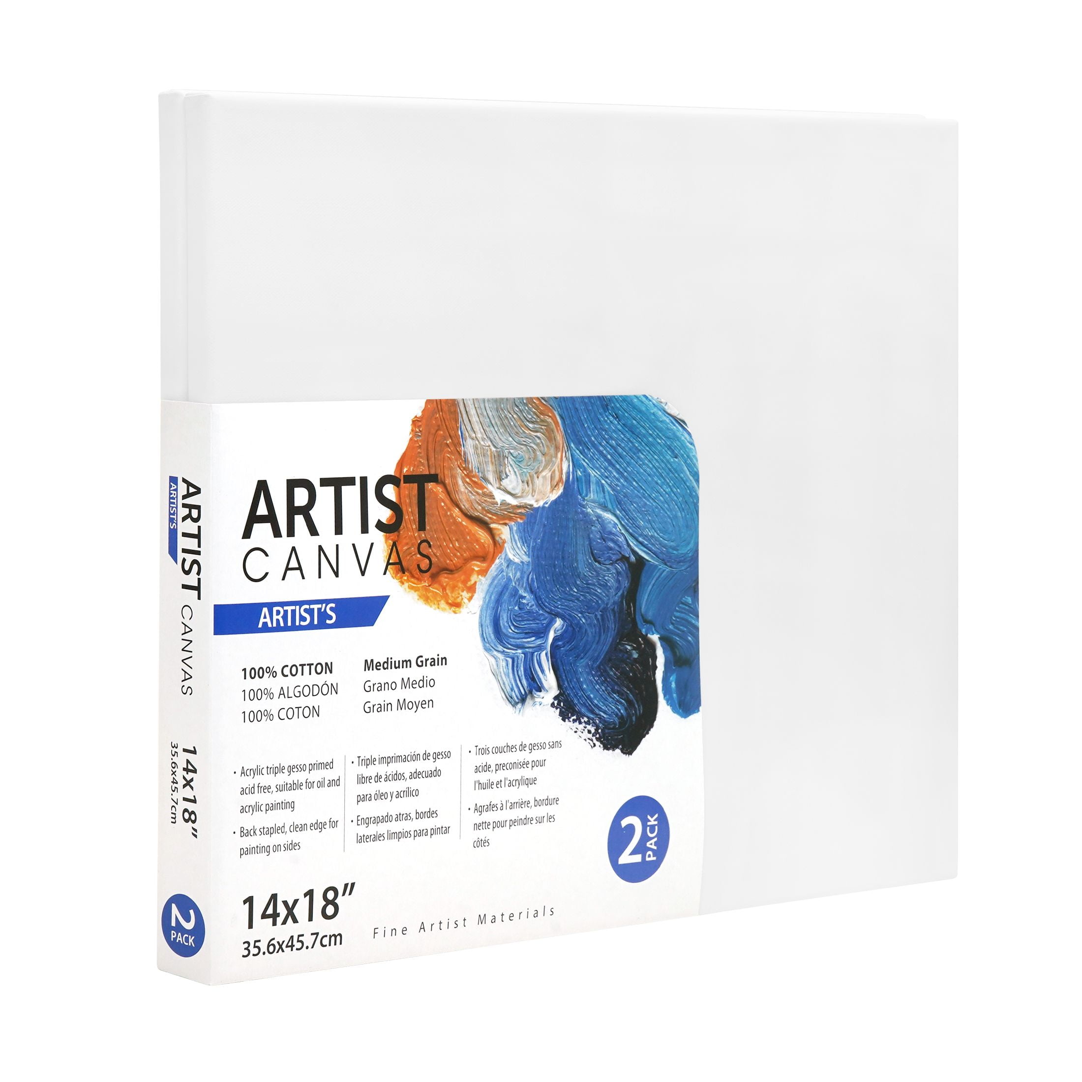 Artist Stretched Canvas, 100% Cotton Acid Free White Canvas, 14"X18", 2 Pieces