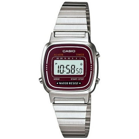 Casio #LA670WA-4 Women's Metal Band Countdown Timer Alarm LCD Digital Watch (Red) - Walmart.com