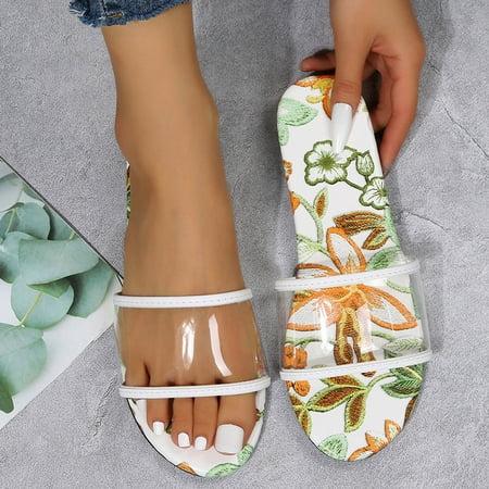 

YOTAMI Sandals for Women 2022 Outer Wear Ladies Casual Flat Color Transparent Sandals Yellow