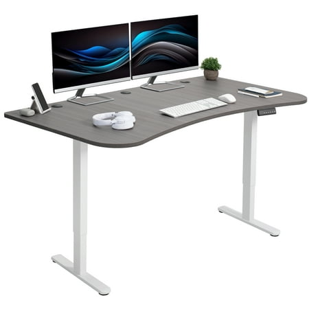 VIVO Electric 63” x 32” Stand Up Desk Dark Gray Table Top White Frame