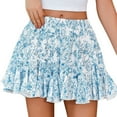 thumbnail image 4 of Delliss Summer Women's Print Short Skirts Casual Pleated Elastic Waist Skirts Blue M, 4 of 7