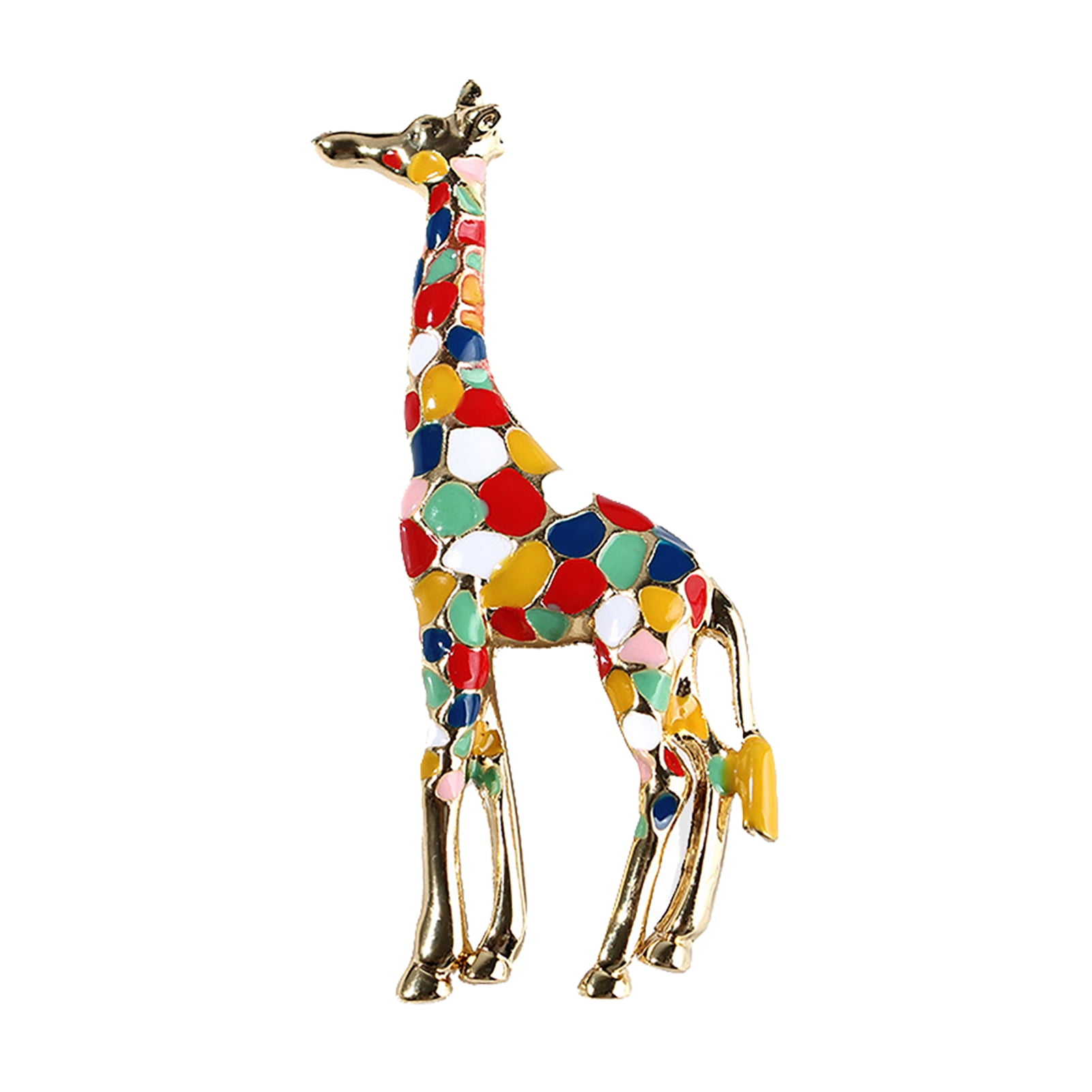 Art Deco Giraffe Brooch Colored Enamel Animal Gold Pin Broach Vintage Style Gift 
