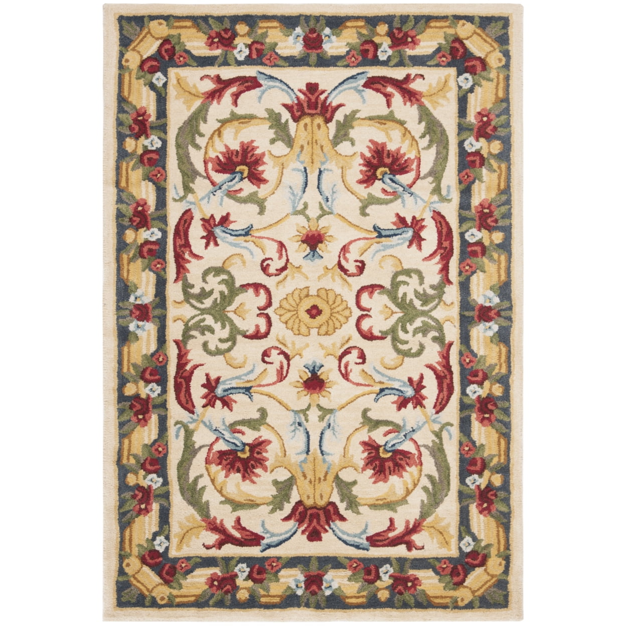 SAFAVIEH Blossom Lakisha Floral Bordered Wool Area Rug, Ivory/Green, 6' x 6' Round