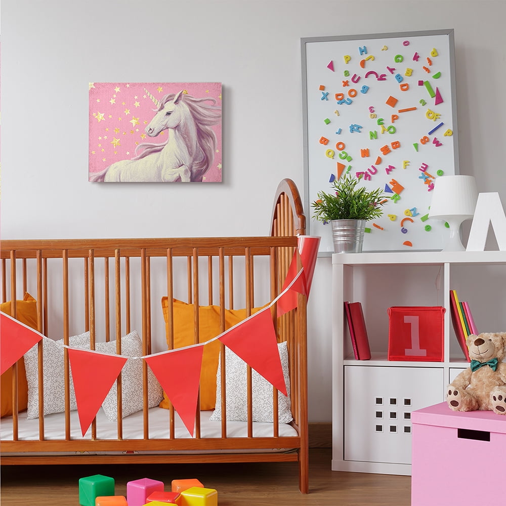 Stupell Industries Adorable Unicorn in Pink Starry Sky Canvas Wall Art by Ziwei Li