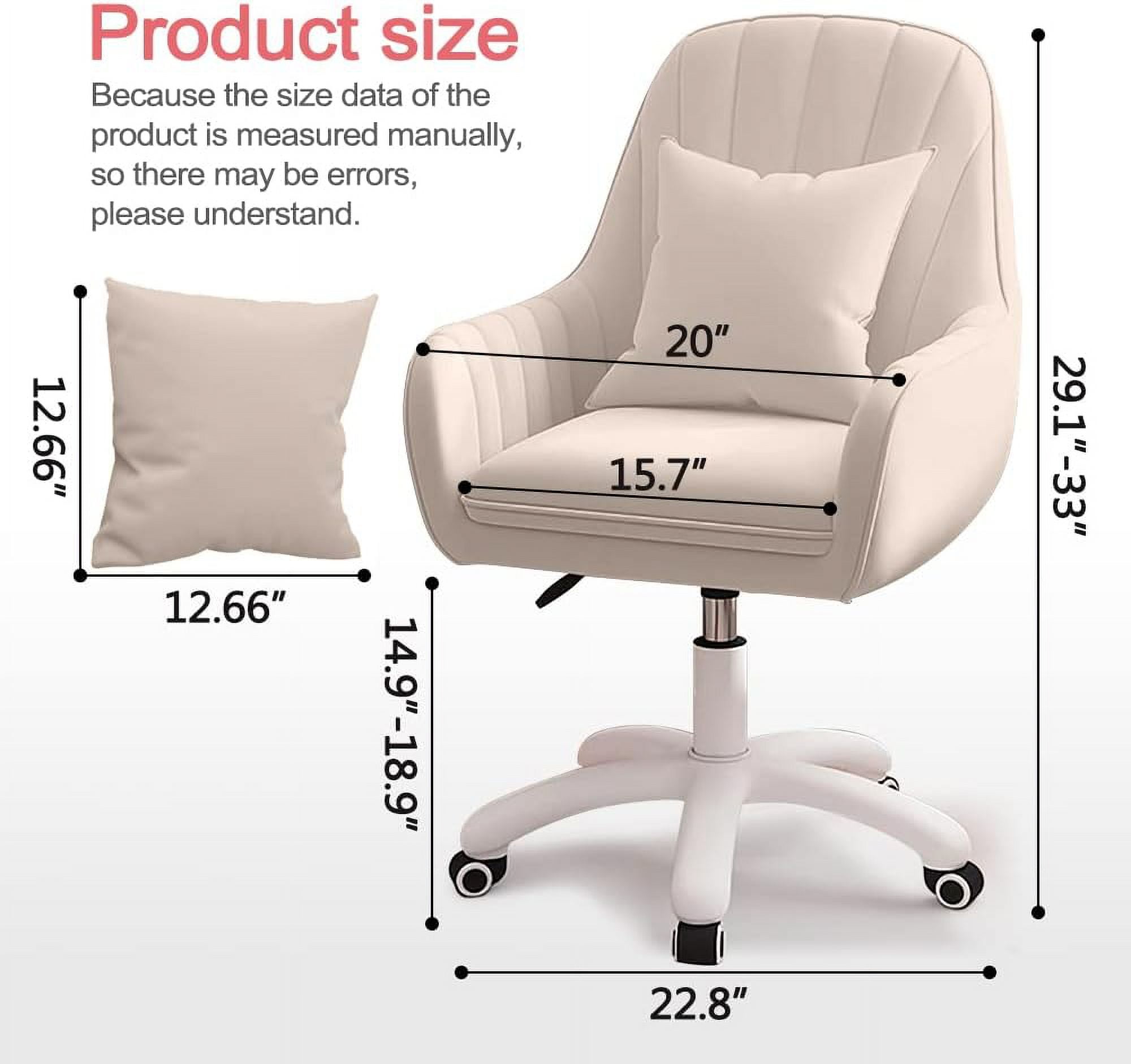 Home Office Chair Computer Chair with Mid-Back Upholstered Modern Tufted Computer Task Chair Swivel Height Adjustable Velvet Accent Chair.（White）