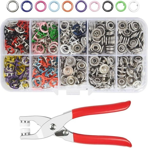 102Pcs Snap Button Kit, 9.5mm Snap Fasteners Kit with Pliers, Metal Snaps Kit with Tool, Five Claw Buckle Tool Set 10 Colors