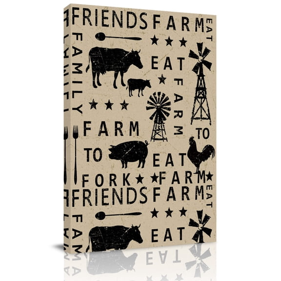 Retro Farm Canvas Wall Art for Living Room, Animal Cow Pig Chicken Country Brown Black Mottled Poster Print Painting for Bedroom Office Home Decoration Wall Pictures Prepare To Hang 8"x12"
