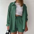 thumbnail image 2 of CHUMUD Womens Summer Shorts Sets 2 Piece Long Sleeve Button Shirt Top Jacket Lounge Tracksuits Casual Outerwear Office Work, 2 of 7