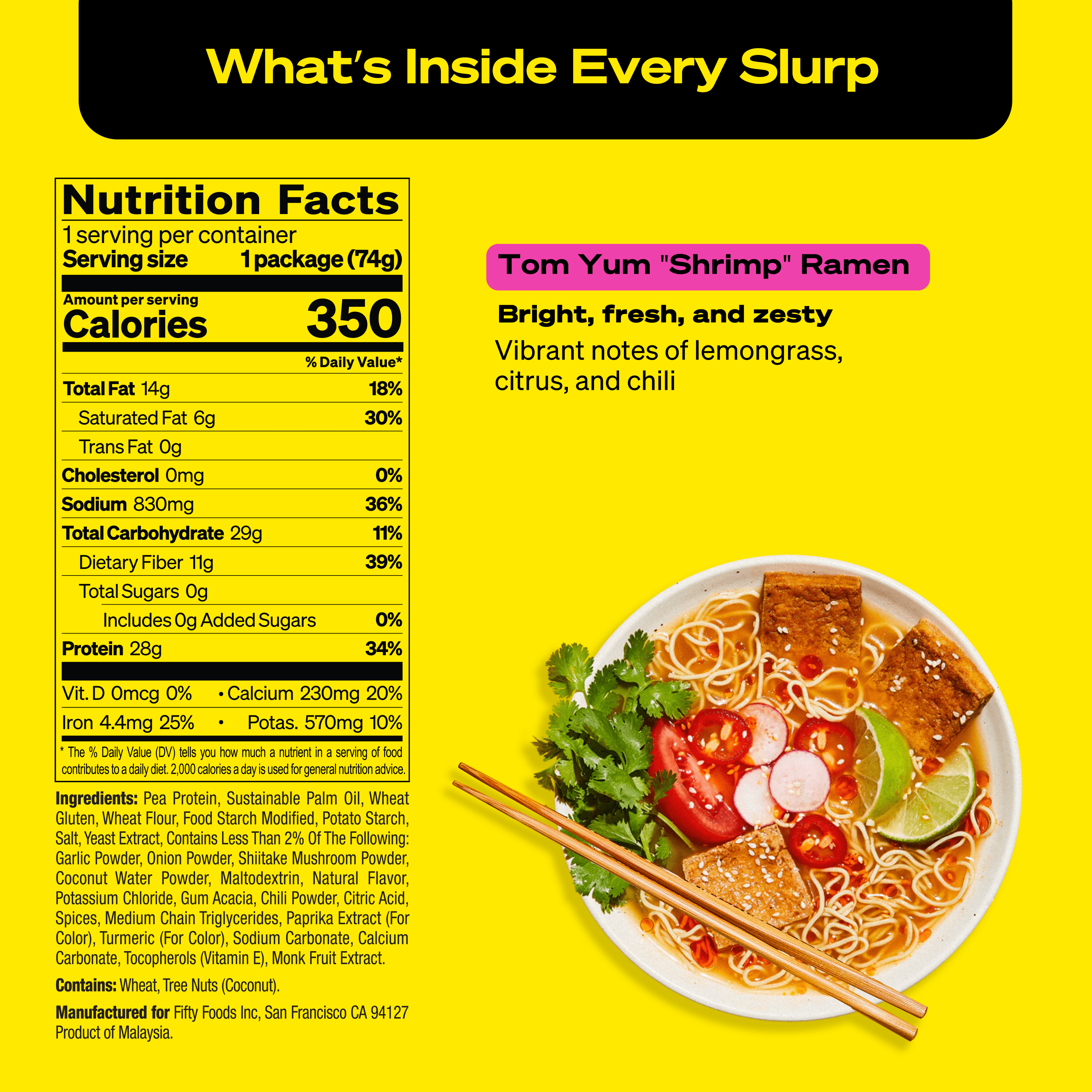 immi Tom Yum "Shrimp" Ramen 28g Protein 11g Fiber Plant Based 6 Pack