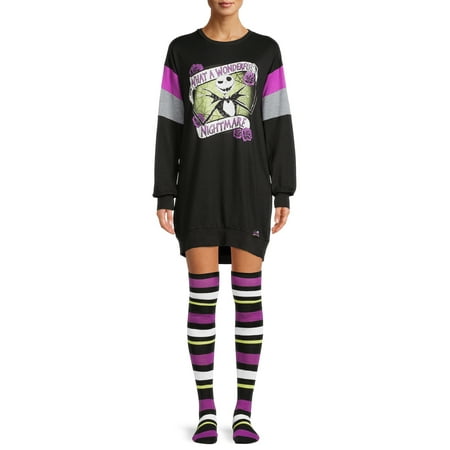 Disney's Nightmare Before Christmas Crew Women's and Women's Plus Sleepshirt with Socks, 2-Piece