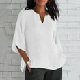 thumbnail image 2 of Diufon Plus Size Womens Cotton Linen Shirts Solid Color Casual Tees V Neck Half Sleeve Tops, 2 of 5