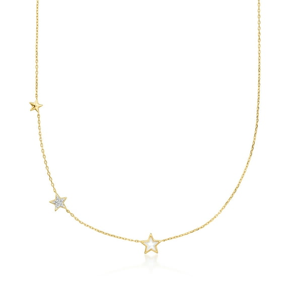 Pure Collection by Ross-Simons Mother-Of-Pearl and Lab-Grown Diamond Star Necklace in 18kt Gold Over Sterling, Women's, Adult