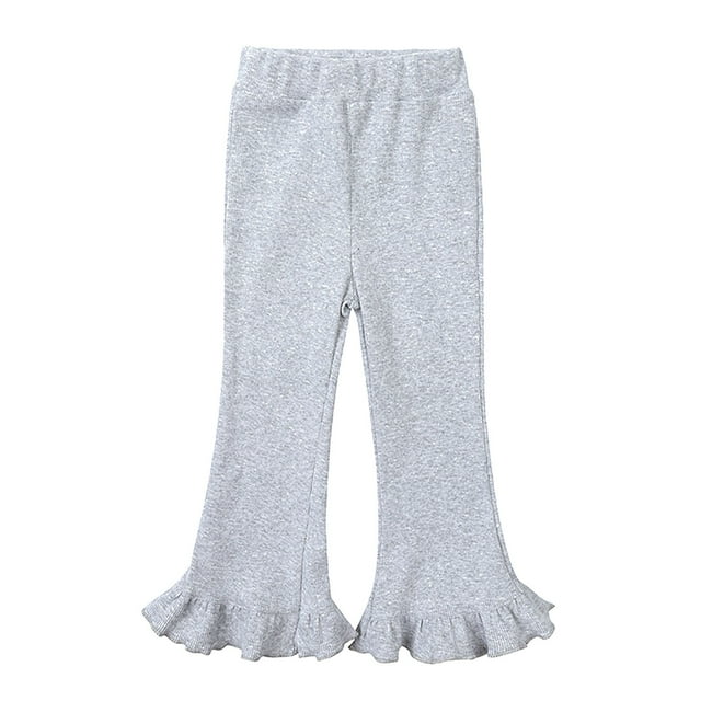 GigrtiJin Toddler Baby Girl Pants Ribbed Bell Bottom Flare Pants Ruffle Elastic Waist Solid Color Leggings Trousers