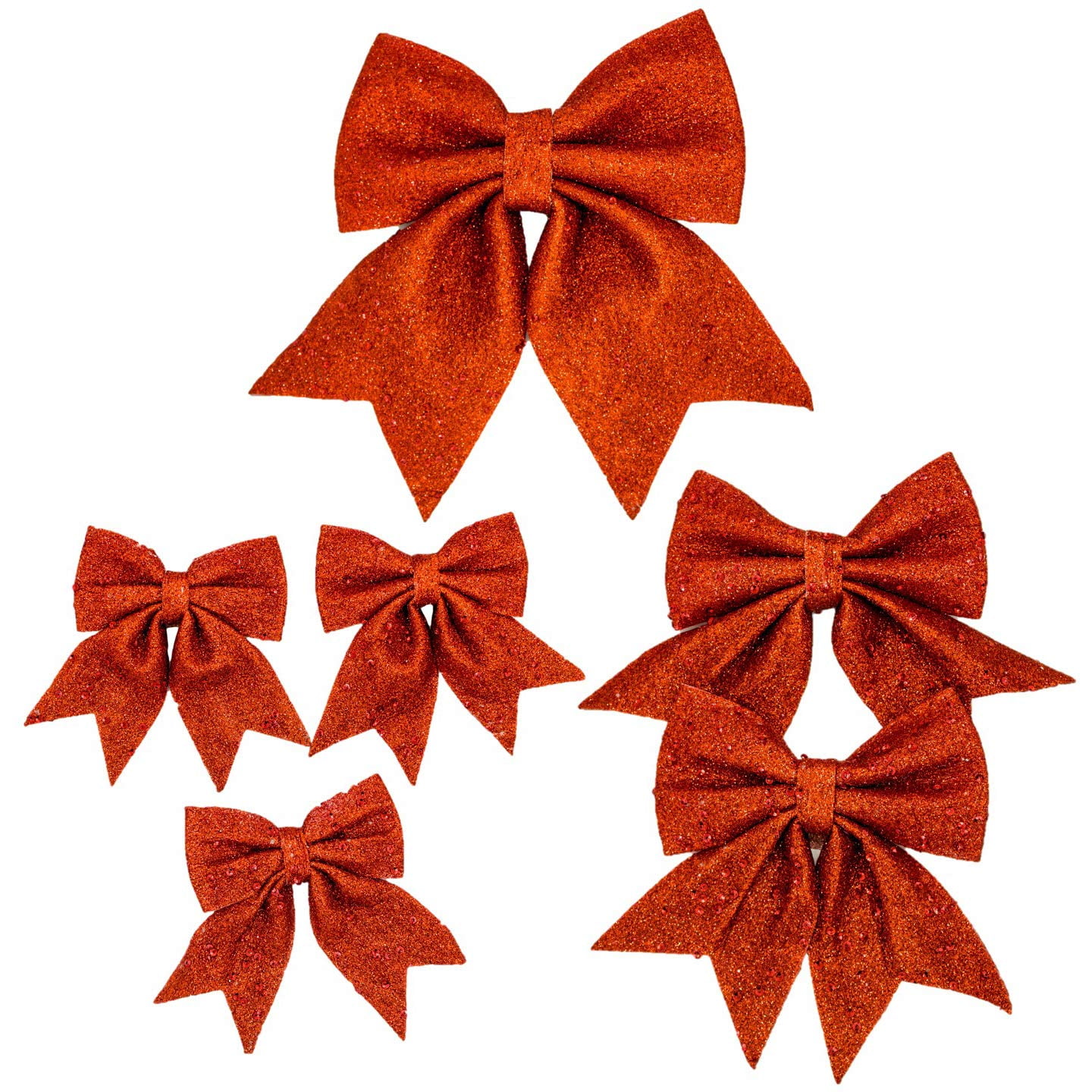 Christmas Glitter Bows (6 Pack) Red, Assorted Sizes