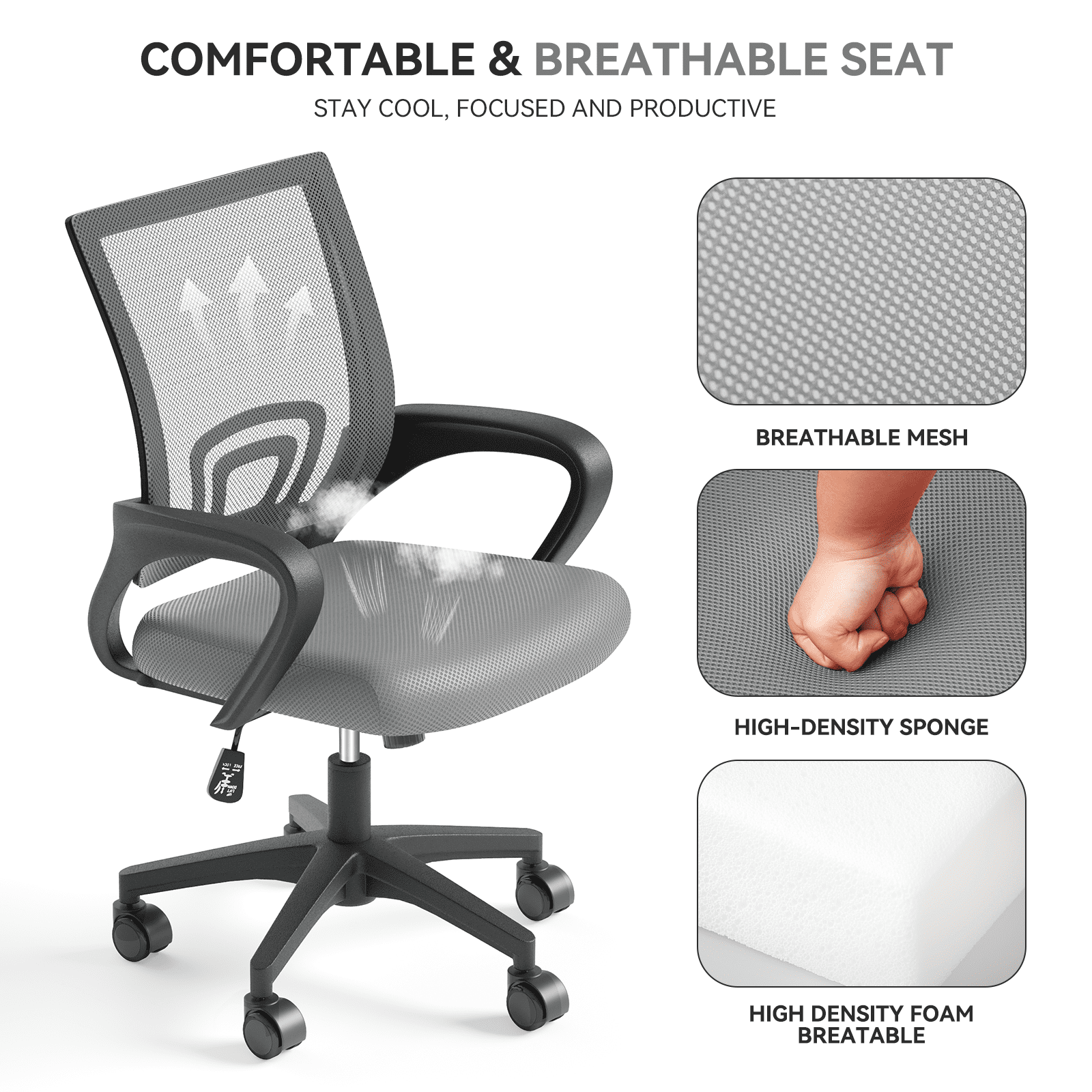 OSM 2-Pack Ergonomic Mesh Office Chairs, Mid-Back Desk Chair with Lumbar Support, Swivel Computer Task Chair for Home Office, Gaming & Study, 300 lbs Capacity, Light Grey