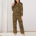 thumbnail image 2 of Pajama Sets for Women 2 Pcs, Gold Glitter Leopard Button Down Long Sleeve Sleepwear Lounge PJ Sets, 2 of 6