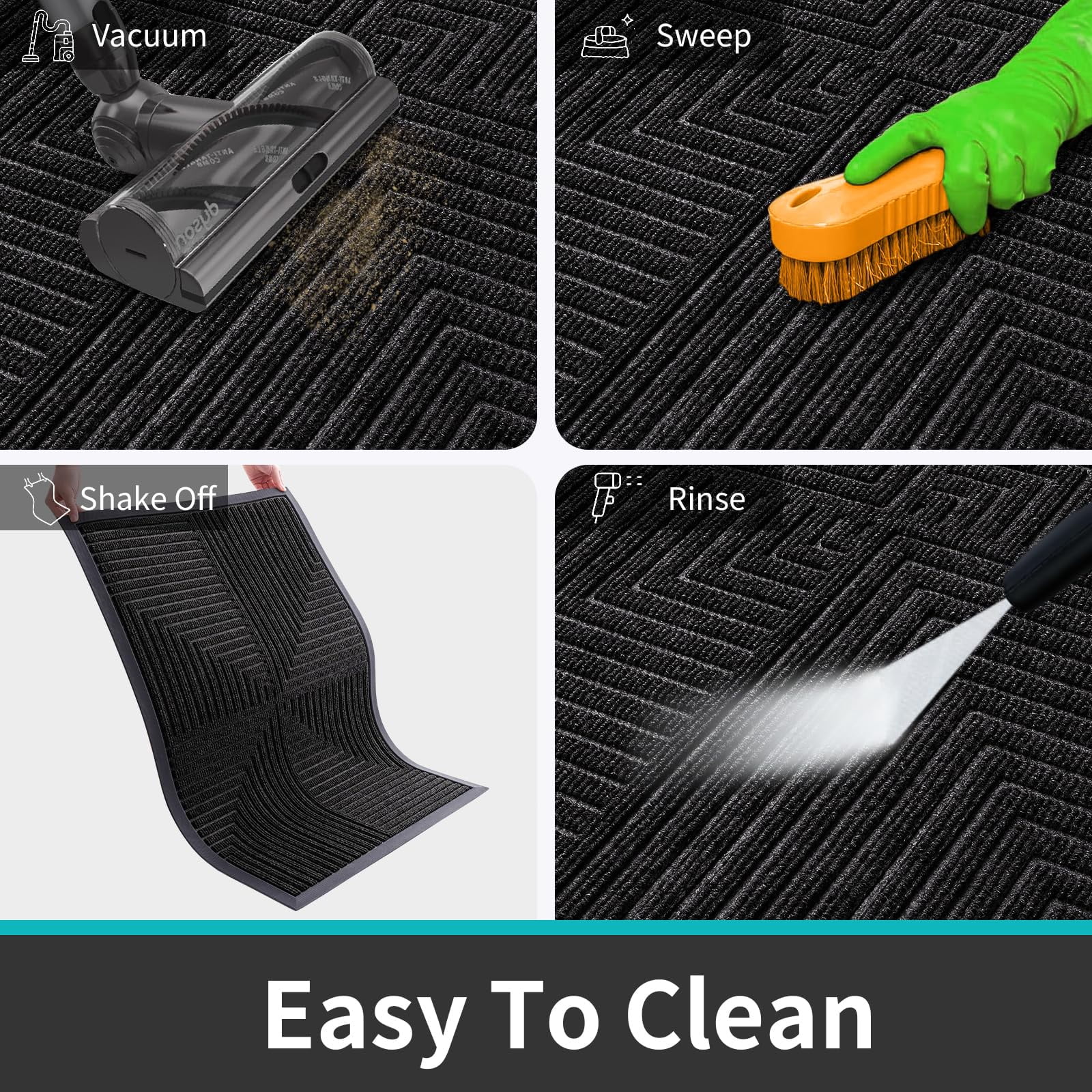 Buganda Heavy Duty Rubber Door Mat for Outside Entry, 24" x 36" Non-Slip Waterproof Doormat for Inside, Low Profile Dirt Trapper Doormat, Black