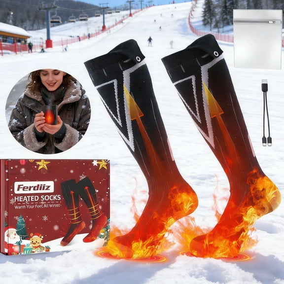 Ferdiiz Heated Socks for Men & Women - 9000mAh/7500mAh Battery, Multi-Level Heat Settings, 360° Heating for Camping & Skiing,Rechargeable Winter Foot Warmer