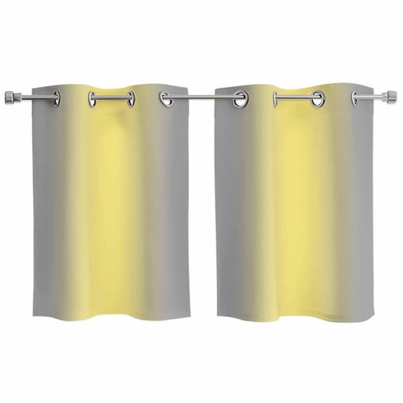 Yellow Grey Stripes Kitchen Curtains Small Short 39 Inch Length, Modern Minimalist Solid Gradient Grommet Top Bedroom Living Room Curtains, Light Filtering Cafe Curtain Drapes 2 Panels Set 55''x39''