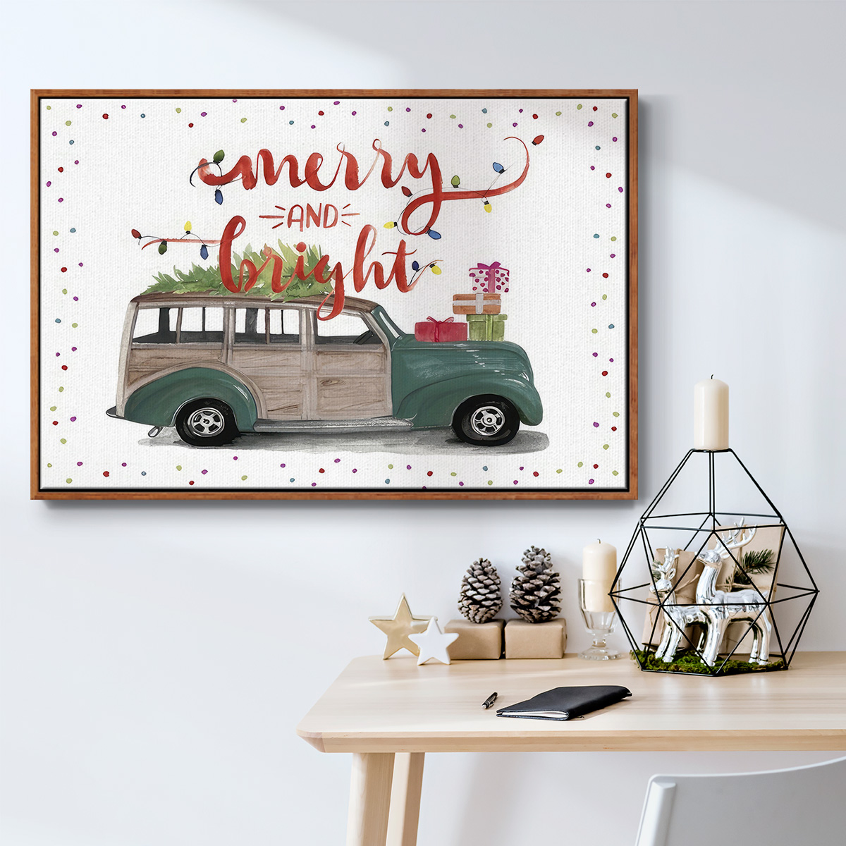 Christmas Cars Collection A - Framed Gallery Wrapped Holiday Canvas - 17 x 25 - Rosewood Frame
