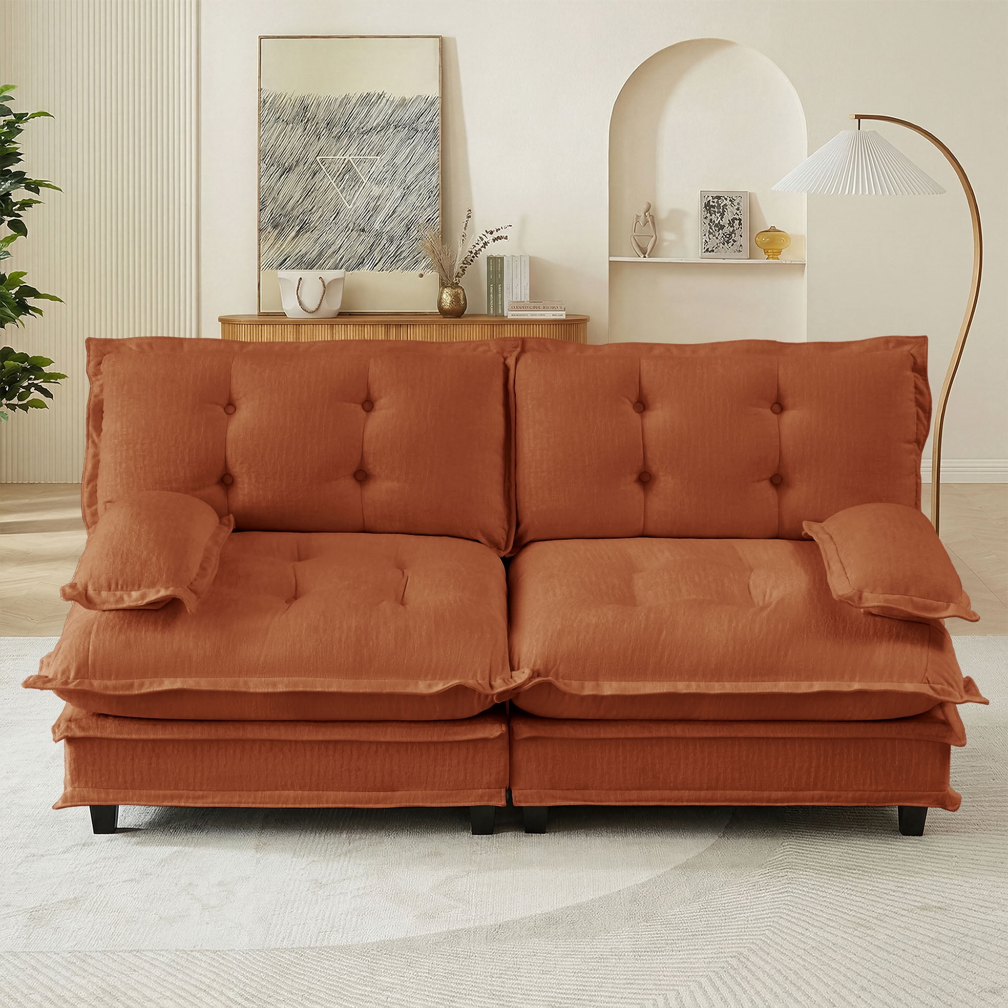 MAYEERTY 77 Inch Modular Loveseat, 2-Seater Cloud Chenille Sectional Couch, Solid Wood & Metal Frame for Living Room Bedroom Apartment