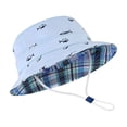 thumbnail image 3 of Jinhomg Baby Sun Hat Kids Sun Protection Toddler Plaid Lining Bucket Hat Wide Brim Adjustable Summer Beach Hats for Boys Girls 6M-14Y,Blue, 3 of 7
