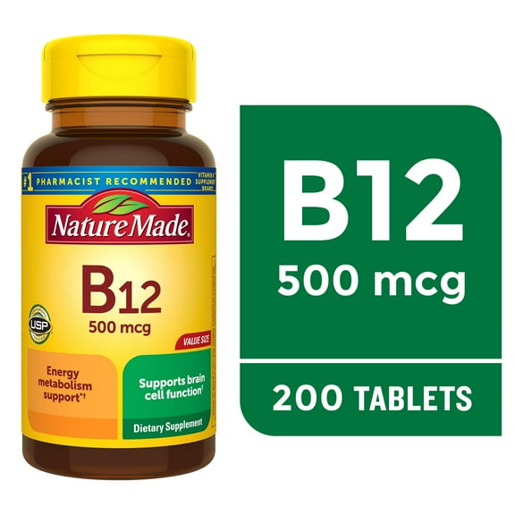 Nature Made Vitamin B12 500 mcg Tablets, Dietary Supplement, 200 Count