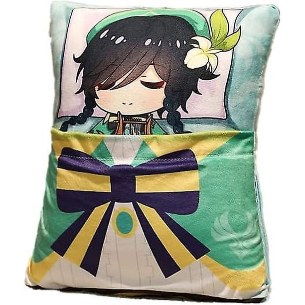 Genshin Almohada de Felpa Venti 14 Almohadas de cojín de Juguete de Felpa Suave Figura de Juego de muñecos de Peluche Almohada Y 36 cm * 27 cm