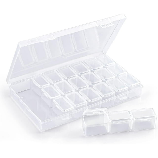21 Grid Storage Box, Cosics Acrylic Nails Tip Box Empty for Nail Crystals Charms Jewels Rhinestone Bead Stone Diamond Storage Container with Lids, Plastic 3D Nail Decoration Holder for Nail Salon