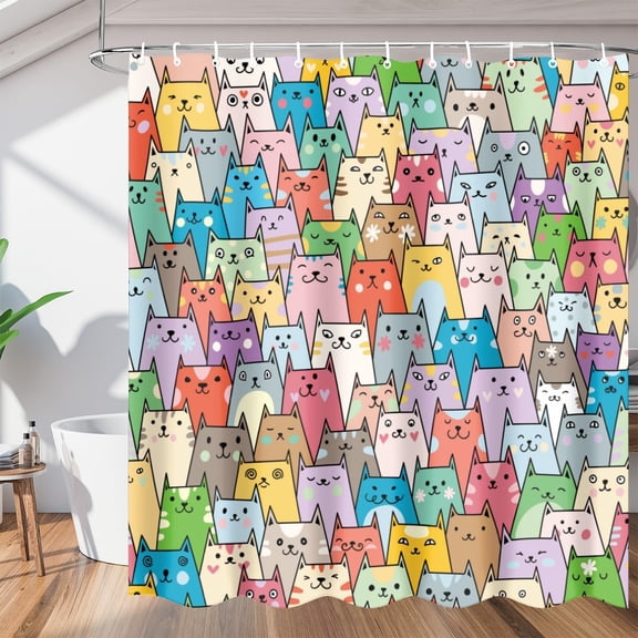 Drawing Cat Shower Curtain Fabric Shower Curtain Set with 12 Hooks Waterproof 72 * 72 Inches for Bathroom Beach Caravan Hotel