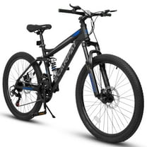 Ecarpat Mountain Bike 26 Inch Wheels, 21-Speed Full Suspension Mens Womens Trail Commuter City Mountain Bike, Carbon Steel Frame Disc Brakes Thumb Shifter Front Fork Rear Shock Absorber Bicycles