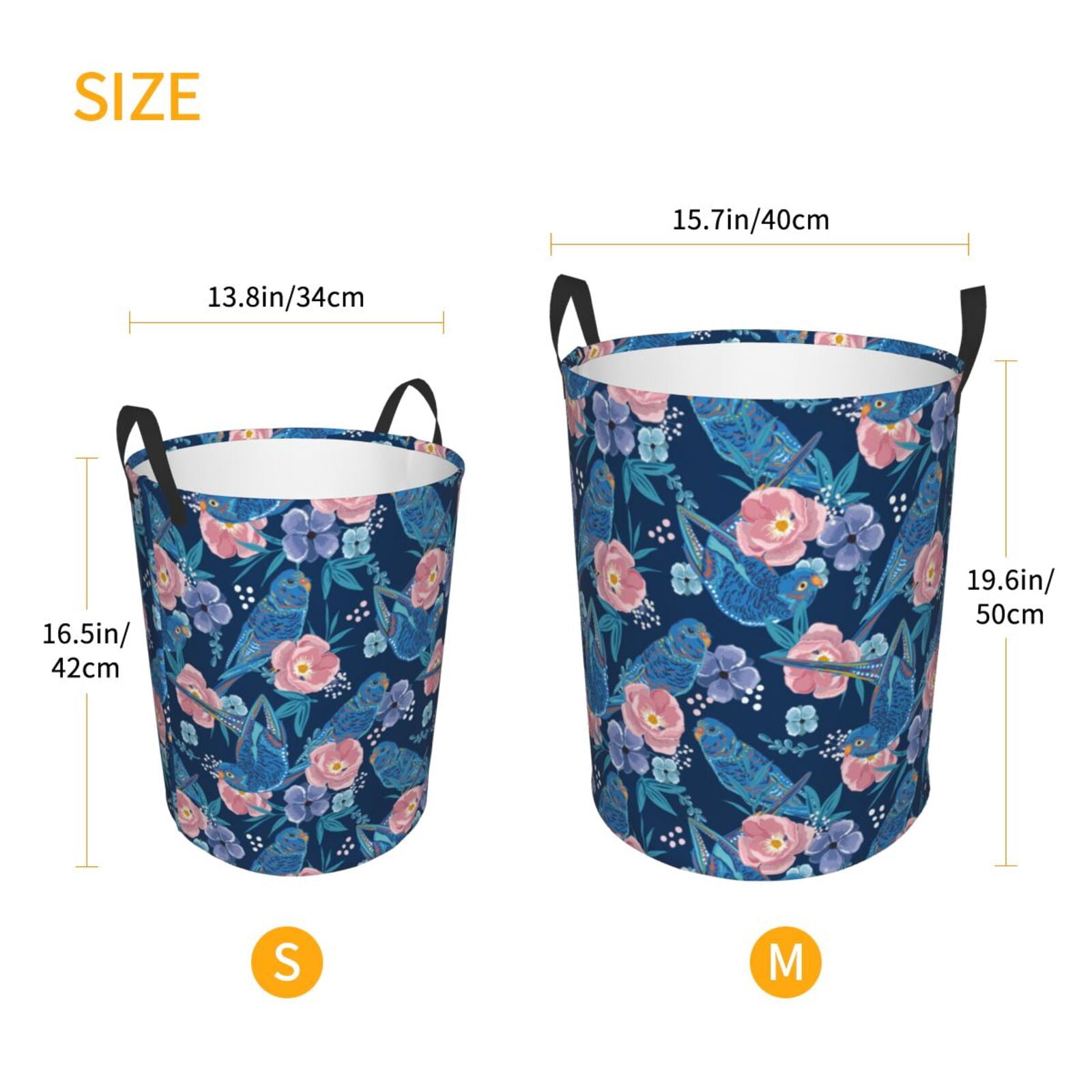 Large Laundry Basket with Handles - Classic Blue Cute Parrot Flower Kids Baby Dirty Clothes Laundry Hamper for Bedroom Aesthetic