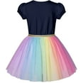thumbnail image 3 of Girls Dress Navy Blue Short Sleeve Rainbow Tulle Skirt Birthday Party 4 Years, 3 of 6